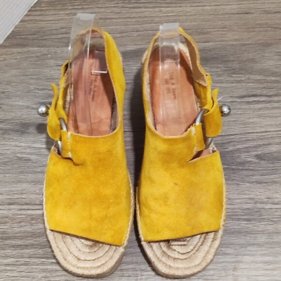 rag & bone Arc Espadrille Wedge  Sz 6  Yellow Suede Peep Toe Summer Sandals - Picture 4 of 15